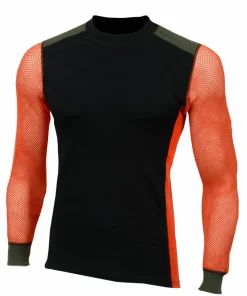 Aclima Men's WoolNet Hybrid Crew Neck Jet Black/Poinciana/Olive Nigh