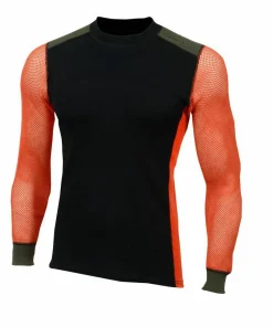 Aclima Men's WoolNet Hybrid Crew Neck Jet Black/Poinciana/Olive Nigh