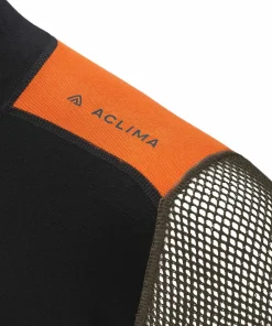 Aclima Men's WoolNet Hybrid Mockneck Jet Black/Tarmac/Gold Flame