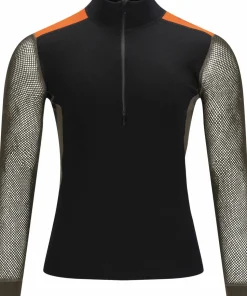 Aclima Men's WoolNet Hybrid Mockneck Jet Black/Tarmac/Gold Flame