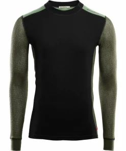 Aclima Men's WoolNet Hybrid Crew Neck Jet Black/Olive Night/Dill