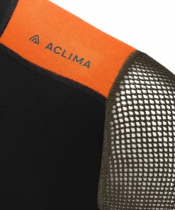 Aclima Men's WoolNet Hybrid Crew Neck Jet Black/Tarmac/Gold Flame