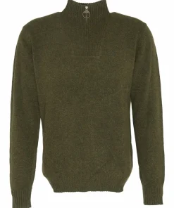 Barbour Men's Essential Lambswool Half Zip Knitted Jumper Seaweed