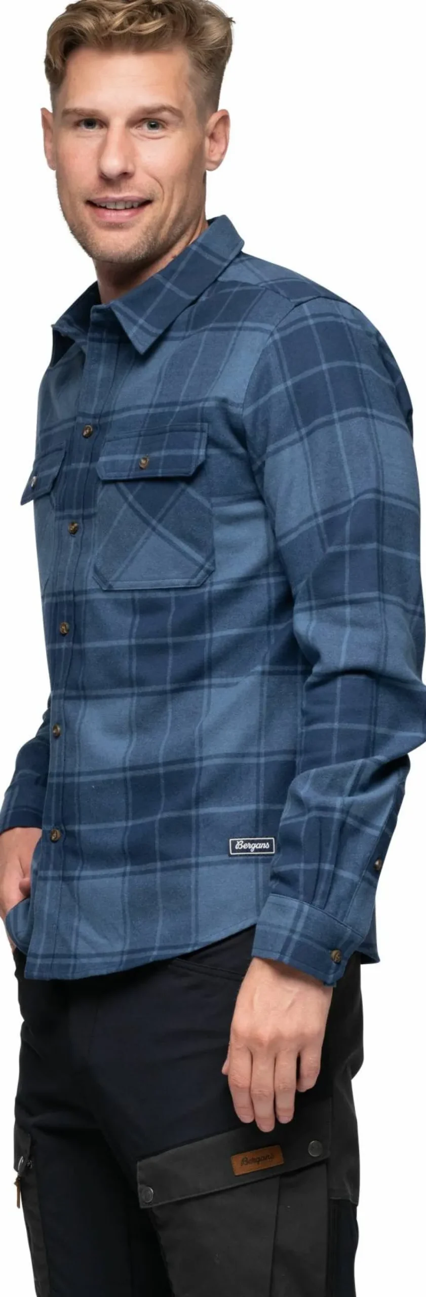 Bergans Men's Nordmarka Flannel Shirt Granite Blue/navy Blue Check