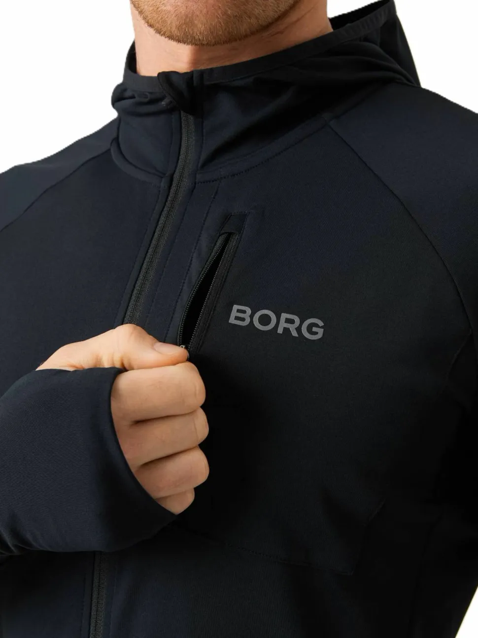 Björn Borg Men's Borg Running Mid Layer Hood Black Beauty