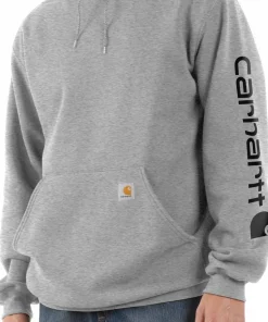 Carhartt Men's Sleeve Logo Hooded Sweatshirt Heather Grey/Black