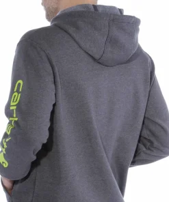 Carhartt Men's Sleeve Logo Hooded Sweatshirt Carbon Heather