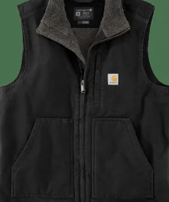 Carhartt Men's Washed Duck Lined Mock Neck Vest Black