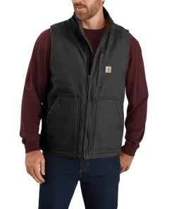 Carhartt Men's Washed Duck Lined Mock Neck Vest Black