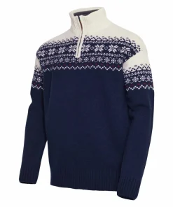 Gridarmor Men's Snøkrystall Half Zip Ullgenser Dark Navy/White/Red