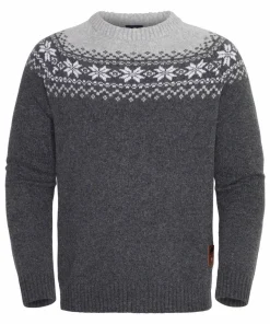 Gridarmor Men's Snøkrystall Round Neck Ullgenser Dark Grey/Light Grey/White