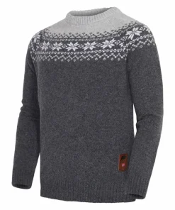 Gridarmor Men's Snøkrystall Round Neck Ullgenser Dark Grey/Light Grey/White
