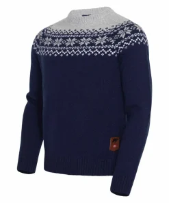 Gridarmor Men's Snøkrystall Round Neck Ullgenser Dark Navy/Light Grey/White