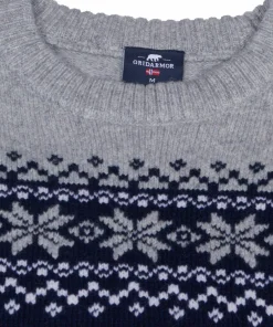 Gridarmor Men's Snøkrystall Round Neck Ullgenser Dark Navy/Light Grey/White