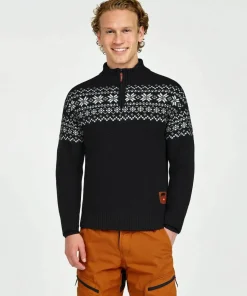 Gridarmor Men's Snøkrystall Half Zip Ullgenser Black/White
