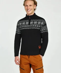 Gridarmor Men's Snøkrystall Half Zip Ullgenser Black/White