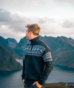 Gridarmor Men's Snøkrystall Half Zip Ullgenser Black/White