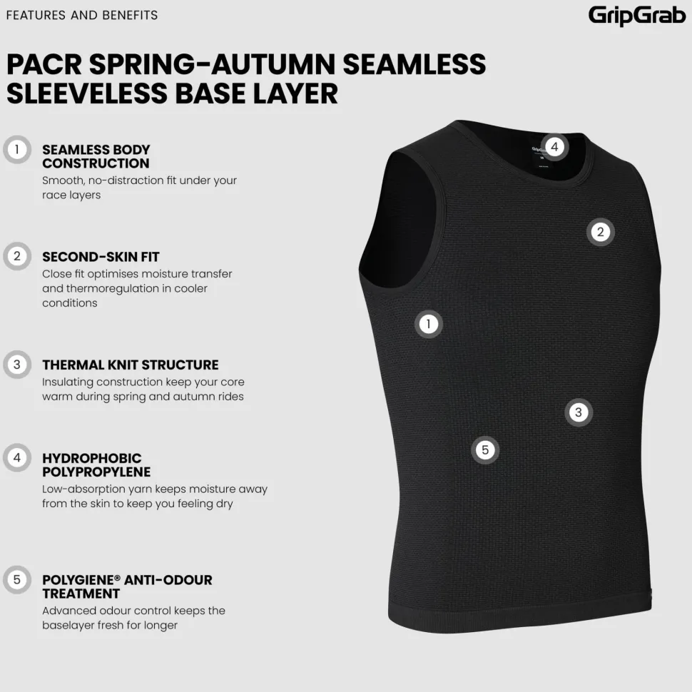 Gripgrab Unisex PACR Spring-Autumn Seamless Sleeveless Base Layer Black