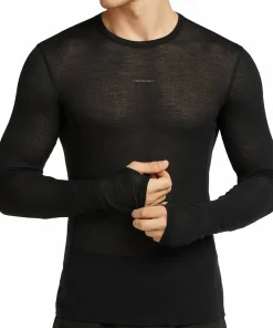 Icebreaker Men's Merino 75 Cool-Lite Featherlight Longleeve Crewe Black