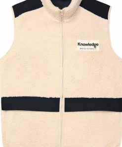 Knowledge Cotton Apparel Men's Teddy Fleece Hood Vest With Rib Stop In Contrast Color White