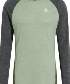 Odlo Men's Performance Wool 150 Base Layer Matte Green/Dark Grey Melange