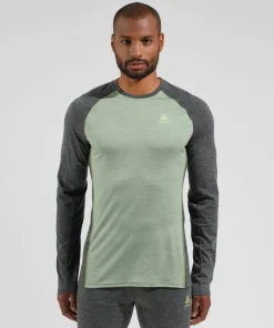Odlo Men's Performance Wool 150 Base Layer Matte Green/Dark Grey Melange