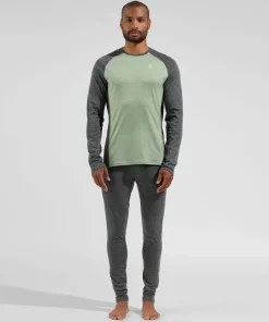 Odlo Men's Performance Wool 150 Base Layer Matte Green/Dark Grey Melange