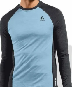 Odlo Men's Performance Wool 150 Base Layer Provincial Blue - Dark Grey Melange
