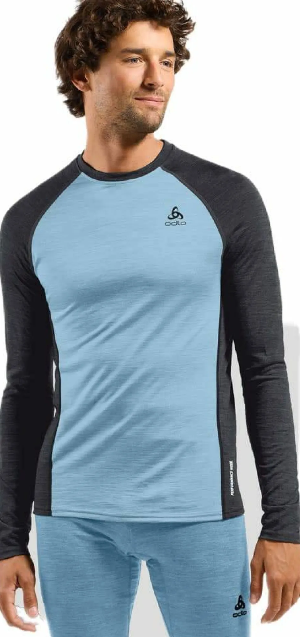 Odlo Men's Performance Wool 150 Base Layer Provincial Blue - Dark Grey Melange