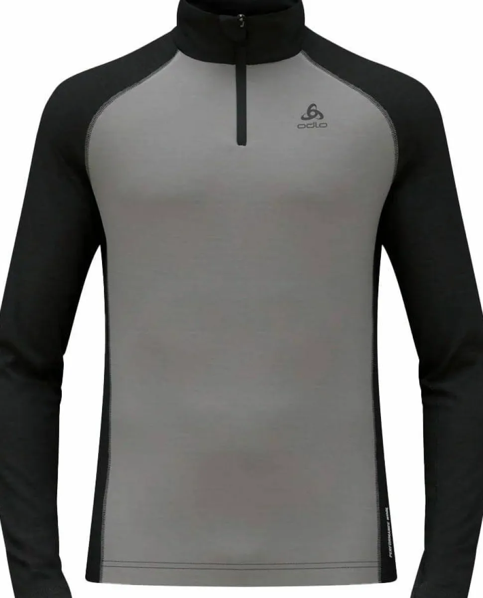Odlo Men's Tn Long Sleeve Halfzip Natural Grey Melange - Dark Grey Melange