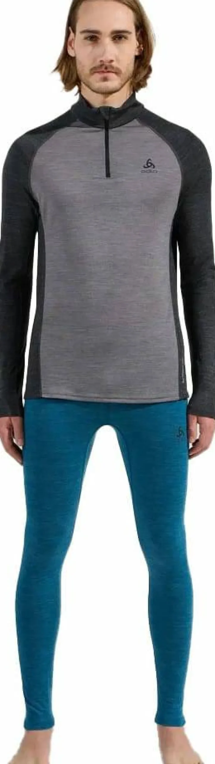 Odlo Men's Tn Long Sleeve Halfzip Natural Grey Melange - Dark Grey Melange