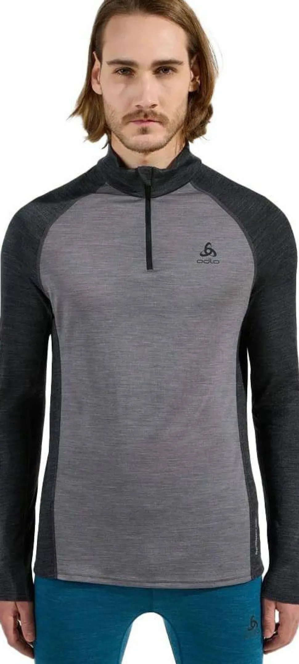 Odlo Men's Tn Long Sleeve Halfzip Natural Grey Melange - Dark Grey Melange