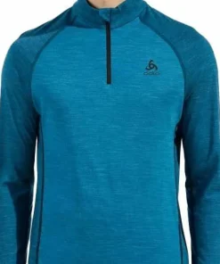 Odlo Men's Tn Long Sleeve Halfzip Natural Provincial Blue - Dark Grey Melange