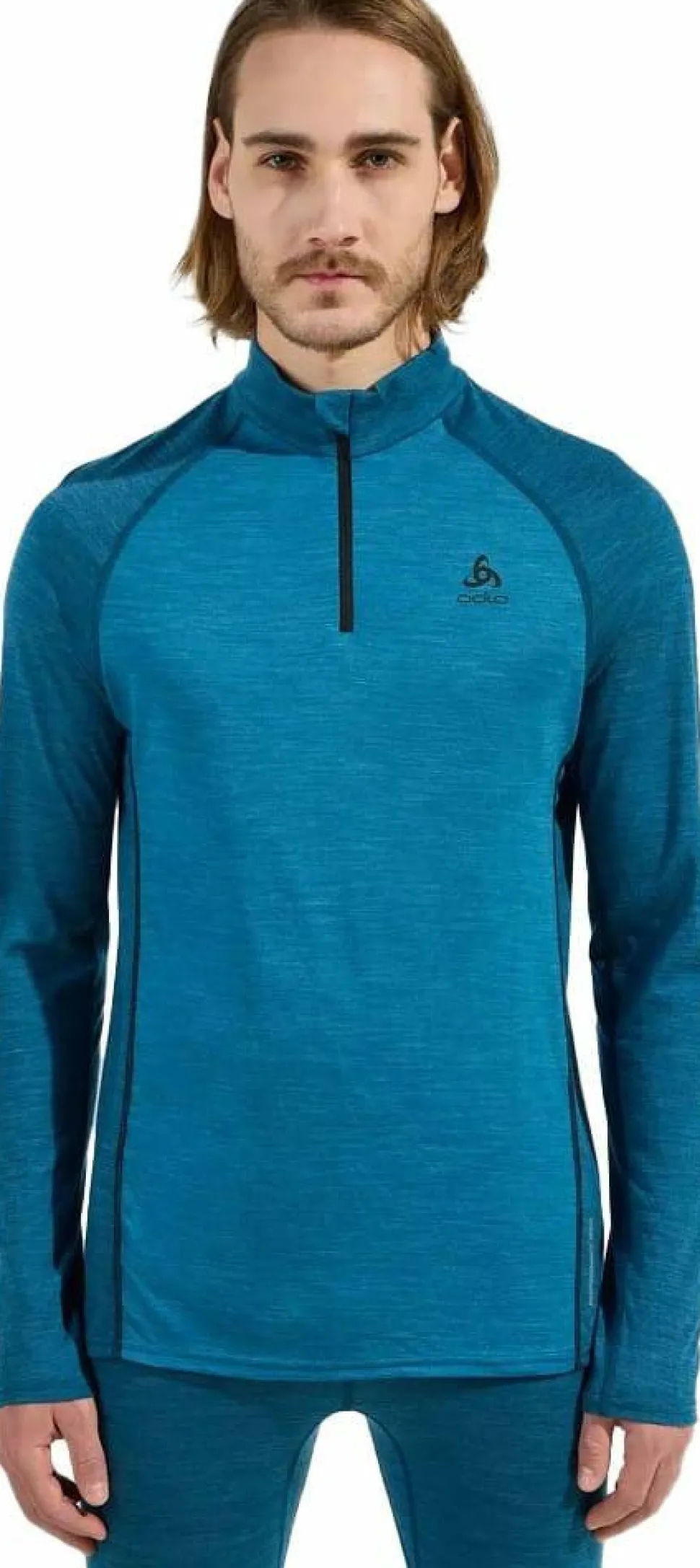 Odlo Men's Tn Long Sleeve Halfzip Natural Provincial Blue - Dark Grey Melange