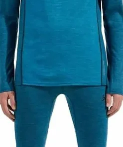 Odlo Men's Tn Long Sleeve Halfzip Natural Provincial Blue - Dark Grey Melange