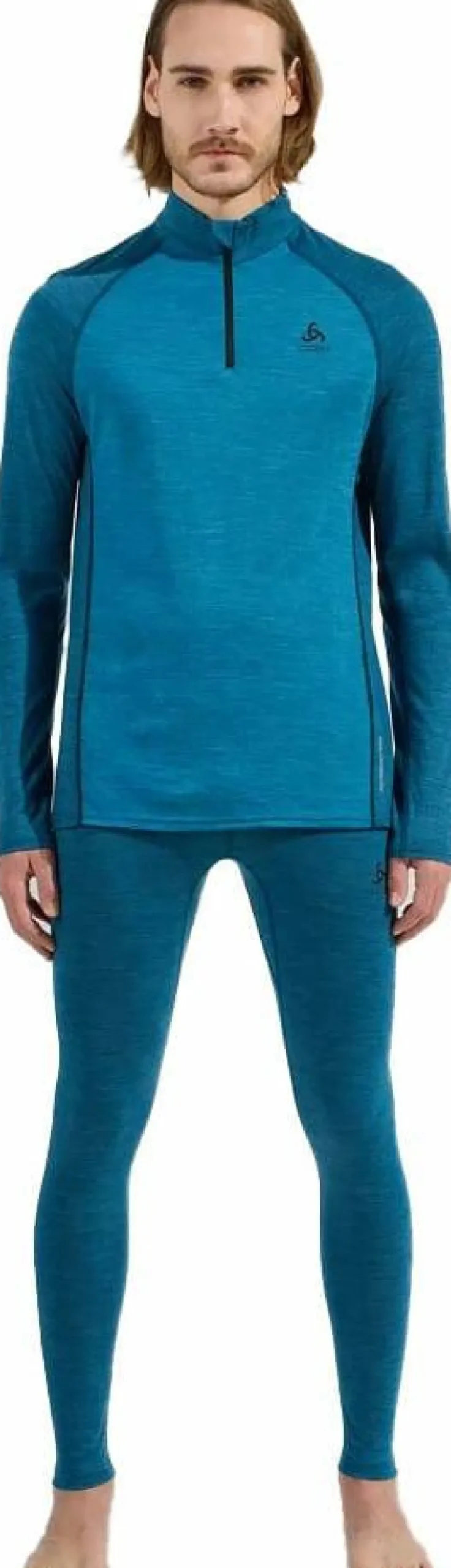 Odlo Men's Tn Long Sleeve Halfzip Natural Provincial Blue - Dark Grey Melange