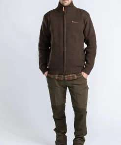 Pinewood Men's Hurricane Full Zip Sweater Dark Brown Mel