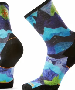 Smartwool Trail Run Summit Sector Print Crew Socks Targeted Cushion Nightfall Blue