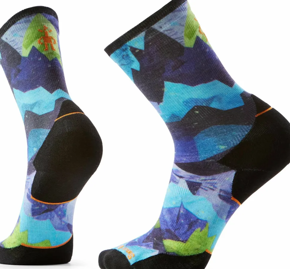 Smartwool Trail Run Summit Sector Print Crew Socks Targeted Cushion Nightfall Blue