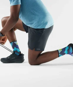 Smartwool Trail Run Summit Sector Print Crew Socks Targeted Cushion Nightfall Blue